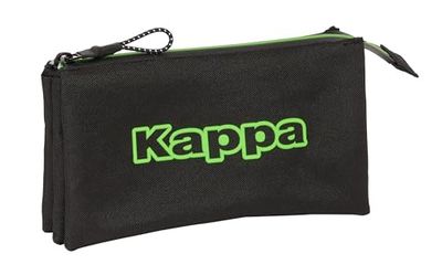 Safta Kappa Black - Portatodo Triple, Estuche Infantil, Estuche Niño, Ideal para Niños en Edad Escolar, Cómodo y Versátil, Calidad y Resistencia, 22x3x12 cm, Color Negro