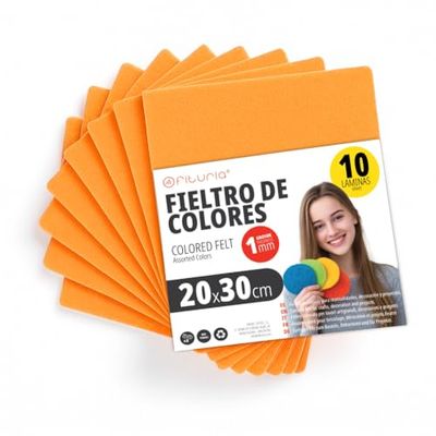 OFITURIA Fieltro para Manualidades DIY, Láminas de Tela de Colores Suaves y Flexibles para Costura, Patchwork, Proyectos Escolares, Arte Textil y Decoración 20x30cm (Naranja, 10 uds)