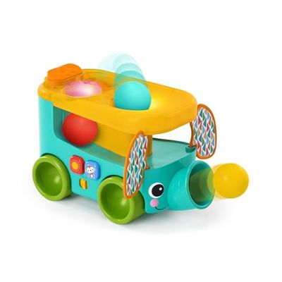 Bright Starts, Juguete de Bolas Safari Bus Pop & Roll, Lanzador de Bolas con Forma de Elefante, Juguete para Bebés Que Gatean, Unisex, Desde 6 Meses