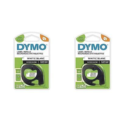 DYMO LetraTag Étiquettes en Papier Authentique | 12 mm x 4 m | Noir sur Blanc | Étiquettes autocollantes pour étiqueteuse DYMO LetraTag (Lot de 2)