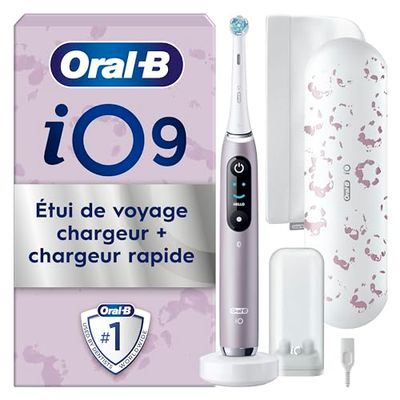 Oral-B iO Series 9 Édition Spéciale, Brosse à dents électrique, Connectée Bluetooth, 7 Modes de brossage, 1 Étui De Voyage, 1 Pochette, Rose Quartz