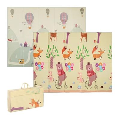 Relaxdays Foldable Two-Sided Play Mat, Cute Animals Motif & Cars, Children, Non-Toxic, 200 x 150 cm, XPE Foam, Colourful