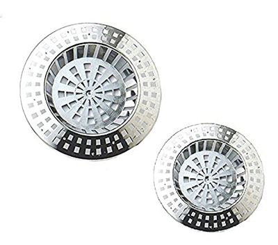 Merriway BH05073 (2 Pcs) Plastic Sink Strainers, 1 x Large & 1 x Small, Chromed - Pack of 2 Pieces