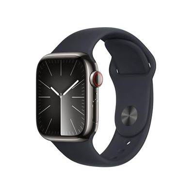 Apple Watch Series 9 GPS + Cellular 41mm Smartwatch con cassa in acciaio inossidabile color grafite e Cinturino Sport mezzanotte - S/M. Fitness tracker, app Livelli O₂, display Retina always-on