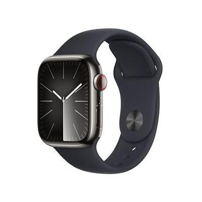 Apple Watch Series 9 (GPS + Cellular) - Caja de Acero Inoxidable en Grafito de 41 mm - Correa Deportiva Color Medianoche - Talla M/L