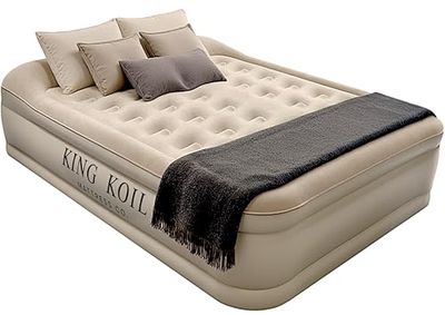 King Koil Luxury Queen Air Mattress with Built-in Pump for Home, Camping & Guests - Queen Size Inflatable Airbed Luxury Double High Adjustable Blow Up Mattress, Durable Portable Waterproof