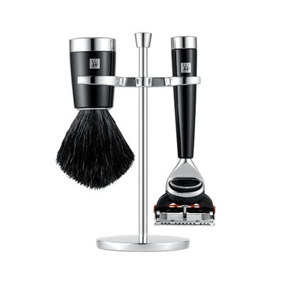 ZWILLING Juego de maquinilla de afeitar con maquinilla (3 piezas con brocha de afeitar y soporte, aptas para cuchillas Gilette Fusion, juego de regalo), negro