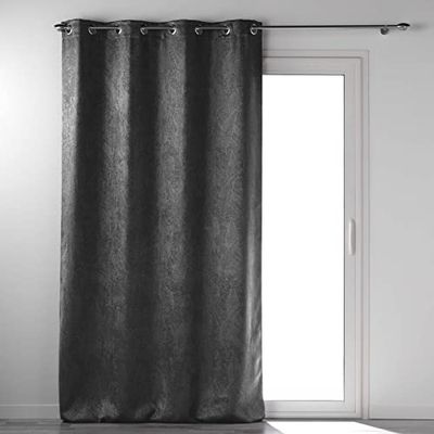 Douceur d'Intérieur, Eyelet Curtain 135 x 280 cm Anthracite Velour Melody
