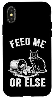 Feed Me Or Else Plante pour Chat Chaton Plantes Amoureux des chats Coque pour iPhone X/XS