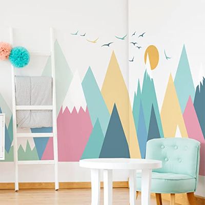 Muurstickers Kinderen Decoratie Babykamer Muurstickers Kinderen Muurstickers Scandinavische bergen Colorika H120 x L 180 cm