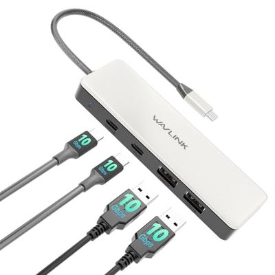 Hub USB C, WAVLINK Hub USB C 10Gbps, 2 Ports USB C 3.2, 2 Ports USB A 3.2, Compatible avec iMac/MacBook/Chromebook/Dell/HP/Lenovo (ne Prend Pas en Charge la Charge/Le prolongement de l'écran)