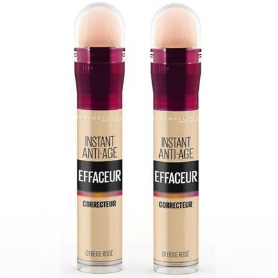 Maybelline New York - Lot de 2 Anti-cernes/Correcteur Fluide - Instant Anti-Age L’Effaceur - Teinte : Beige Rosé (01) - 2x 6,8 ml