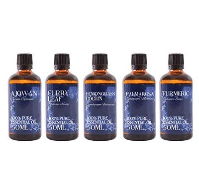 Mystic Moments | Essential Oils of India Essential Oil Gift Starter Pack 5x50ml | Ajowan, Curry Leaf, Lemongrass, Palmarosa, Turmeric