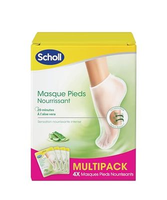 Scholl Lot de 4 Masques Pieds Nourrissant à l'Aloe Vera, Soin Hydratant et Réparateur pour Peaux Sèches, 4 Paires de Chaussettes Hydratantes pour Pieds Lisses et Doux