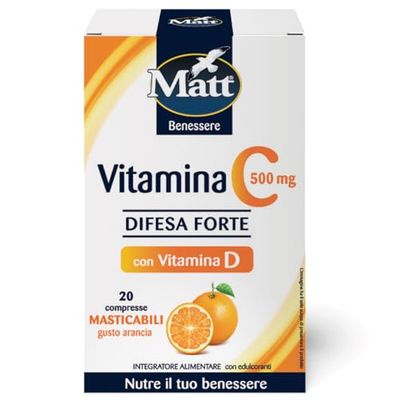 Matt - Integratore Vitamina C 500 - Integratore per Difese Immunitarie a Base di Vitamina C e Vitamina D, in Compresse Gusto Arancia - Riduce Stanchezza e Affaticamento - 20 Compresse (22 g)