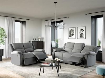 Loungitude - DETENTE - Canapé de Relaxation, Ensemble 3 + 2 Places - Manuel - en Simili/Microfibre - Gris