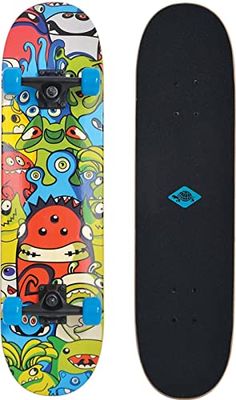 Schildkröt Skateboard Slider 31'', Full Leisure Board, Concave Deck with Double Kick and Grip, ABEC7 Ball Bearing, Design: Monsters, 510642