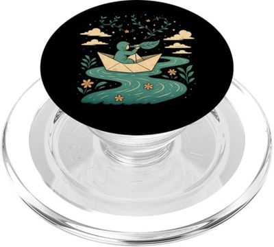 Diseño de telescopio de hoja de río cielo barco de papel PopSockets PopGrip para MagSafe