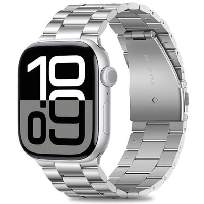 Hitzee Horlogeband van roestvrij staal, zakelijk, compatibel met Apple Watch SE/Series 1-8-band van 42, 44 en 45 mm, geschikt voor dames en heren, zilver