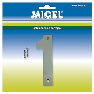 MICEL - 10538 - Number 1 for Exterior Doors, Stainless Steel, Silver, Includes Screws, 41 x 127 x 2 mm
