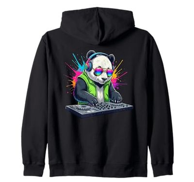 Rainbow DJ Panda con occhiali da sole cuffie EDM musica divertente Felpa con Cappuccio