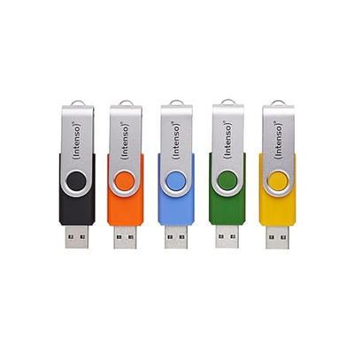 Intenso Office Line Multipack USB Stick 5 x 32 GB – Super Speed USB 3.2, upp till 70 MB/s, blandade färger med metallbygel och märkningsetiketter