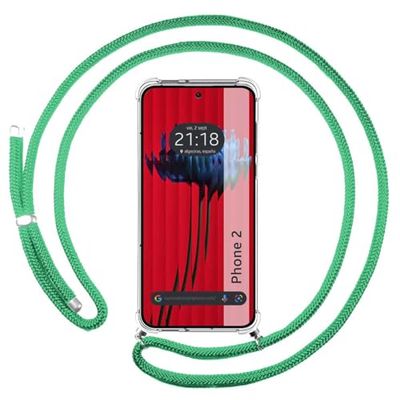 Tumundosmartphone Cover Ciondolo Trasparente per Nothing Phone 2 5G Con Corda Verde Acqua