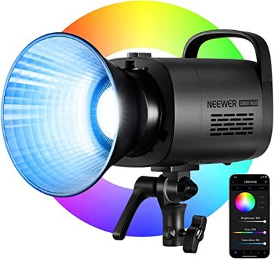 NEEWER CB60 RGB 70W LED videolamp studiolicht Bowens houder COB full color 18000 Lux@1m CCT 2700K ~ 6500K CRI 97+ 17 verlichtingsscènes app-besturing continu licht voor fotografie, videoverlichting
