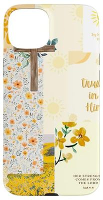 Croix chrétienne esthétique jaune fleur foi Coque pour iPhone 15 Plus
