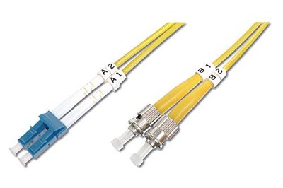 DIGITUS DK-2931-05, cabo de fibra ótica OS2, 5 m, LC a ST, duplex, 1/10 Gbit/s, cabo de LAN de fibra ótica modo único SM, tipo de fibra: 9/125 µ, amarelo (amarelo)