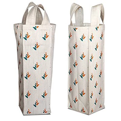 Bonamaison 50% Coton - 50% Polyester Imprimée Numériquement Vin Fourre-Tout Sacs, Sacs à Vin, Pochette Bouteille, Protecteur de Bouteille, Sac de Bouteille, Taille: 31 x 9 Cm