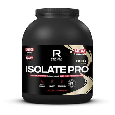 Reflex Nutrition Isolate Pro - 83% Premium Protein from Whey Isolate Protein Powder - Fast Absorption, Low Lactose, Low Fat, Low Sugar Protein Shake - Muscle Gain (Vanilla, 1.8kg, 60 Servings)