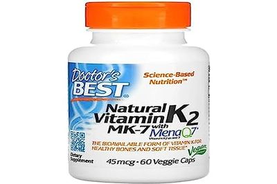 Doctor's Best Vitamine naturelle K2 MK7 avec MenaQ7, 45 mcg, 60 vcaps, soutien de la santé osseuse et cardiaque