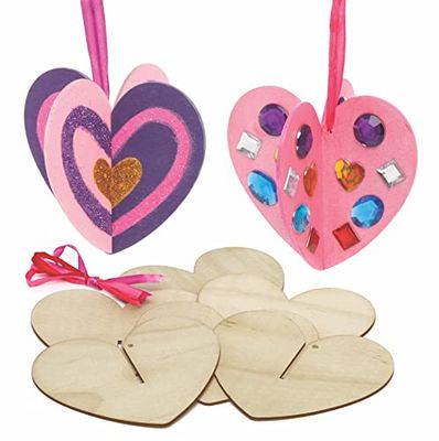 Baker Ross AX684 hart decoraties - Pack van 6, houtwerk voor kinderen kunst en ambachten projecten, ideaal voor een kunst partij