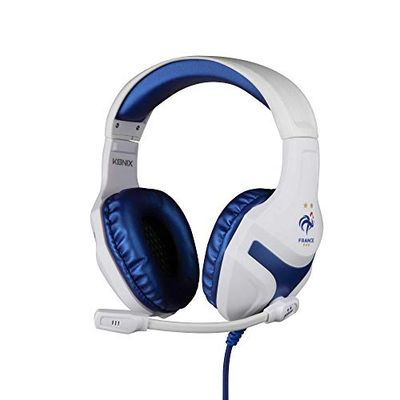 Konix FFF Auriculares Gaming con Cable PS-400 para PC, PS4, PS5, Switch y Xbox - Micrófono 45° - Cable 1,5 m - Conector Jack 3,5 mm - Blanco y Azul