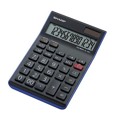 Sharp Electronics EL145TBL - Calculadora de mesa (14 cifras, calculadora de impuestos), color negro y azul