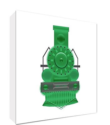 Feel Good Art Toile sur Cadre Art Mural de Style Moderne/Illustratif Train d'Époque Vert 25 x 25 x 4 cm Petit