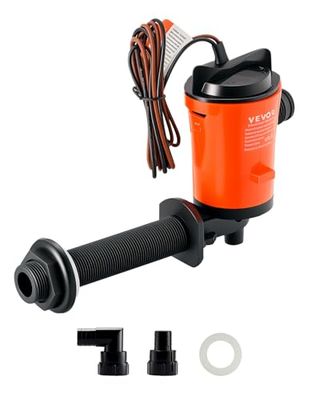VEVOR Ventilatiepomp voor boot, 12 V, 800 GPH met afneembare motor, corrosiebestendig, 90 graden gebogen buis, pomp voor gootsteen, dompelput, voor zoet en zout water
