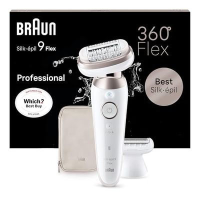 Braun Silk-épil 9 Flex, Epilator with 360° Flexible Head for Easy Hair Removal, Wet & Dry, Lasting Smooth Skin, with Lady Shaver Head & Trimmer Comb, 9-030 3D, White/Rose Titan