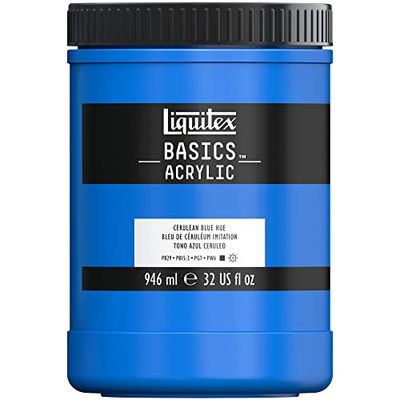 Liquitex Basics 8870358 Monopigmenteerde acrylverf, kunstenaarspigmenten, lichtecht, gemiddelde viscositeit, archiefkwaliteit, zijdeglanzende afwerking, 946ml - Cerulean Blue Hue