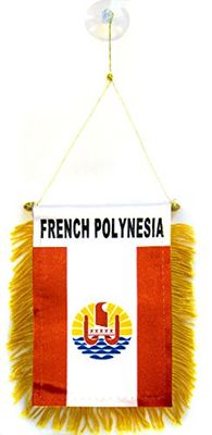 AZ FLAG - French Polynesia Mini Banner - 6'' x 4'' - 100% Polyester French Polynesian Small Pennant for Car - Double-sided Flag with Suction Cup Hanger