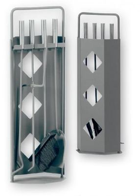 Haardbestek 5-delig, 230 x 140 x 660 mm (b x d x h), bestek en standaard grijs gelakt, handgrepen van roestvrij staal