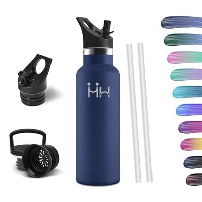 HoneyHolly Thermosfles, 500 ml, BPA-vrij, drinkfles van roestvrij staal, lekvrije thermosfles, dubbelwandig, roestvrijstalen waterfles, thermoskan, met rietje, geschikt voor koolzuurhoudende dranken