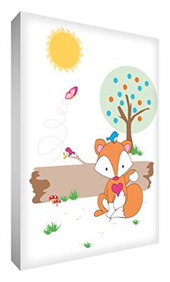 Little Helper Decoración de la pared pequeño ayudante FOX128-12G Feel Good arte hecha de lona fuerte en el estilo ilustrativo moderna - Mr. Fox en la madera, 30 x 20 cm