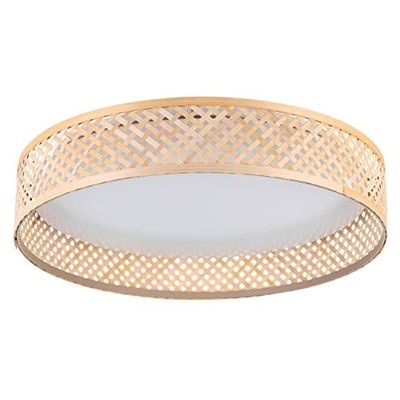 Eglo Luppineria, lampada da soffitto con paralume in bambù, lampada boho da soggiorno in legno naturale e plastica in bianco, bianco caldo