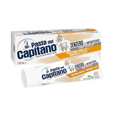 Pasta del Capitano, Dentifrice au Gingembre avec Antibactérien Bio, Garantit une Protection Complète des Dents et Procure une Haleine Toujours Fraîche, 100% Made in Italy, Tube de 100 ml
