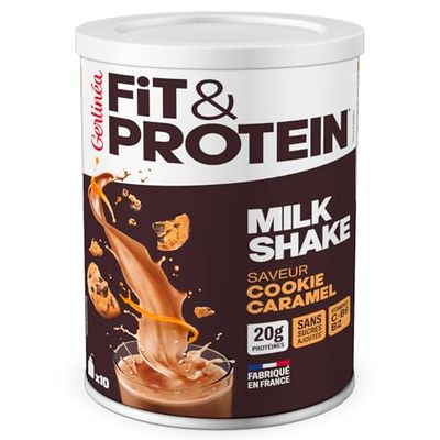 Gerlinéa Fit&Protein - Milk-shake Protéiné Saveur Cookie Caramel - Protéines Après le Sport - Whey Musculation Femme - Sans Sucres Ajoutés - 116 Kcal / portion - 340 g (10 boissons)
