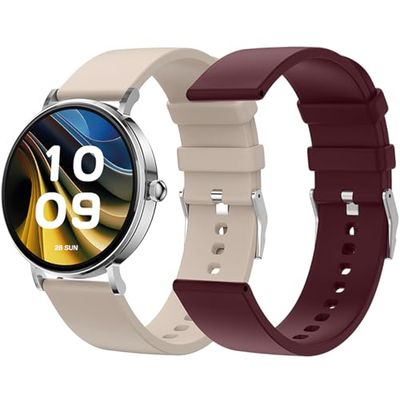 SPC Smartee Duo Velvet – Smartwatch Reloj Inteligente Pantalla AMOLED 1,32” | Llamadas Bluetooth | 2 Correas Beige y Granate | 100 Deportes | 7D batería, Carga inalámbrica | Control App Android/iOS