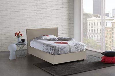 Talamo Italia - Lit double Aurea, Lit conteneur avec revêtement en cuir écologique, 100% Made in Italy, Ouverture frontale, convient pour matelas Cm 140x190, Tourterelle