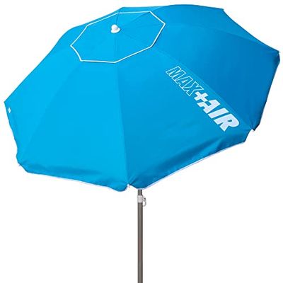 Aktive 62216 - Vindtätt strandparasoll | Solparasoll mått Ø220 cm, mast Ø28-32 mm | Blå färg, med UV-skydd 50 | Vindtät strandparasoll